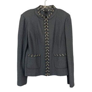 St. John Gray Hidden Closure Jacket Chain Grommet Accent Wool Blend - Size 8